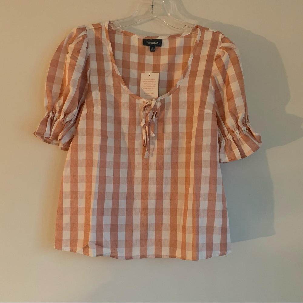 Pink Gingham Print Blouse